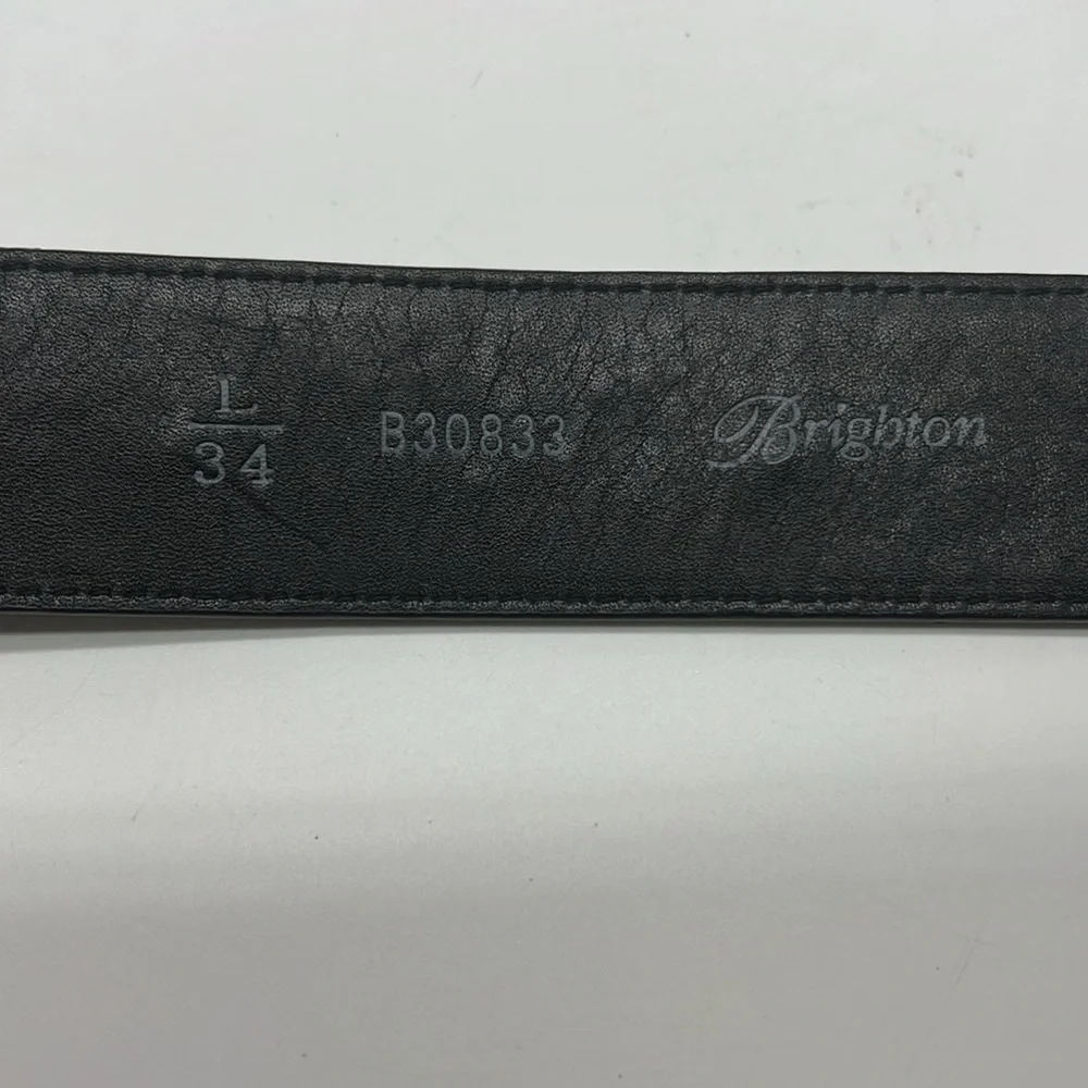 Brighton - Black Leather Silver And Gold Embellishment Design Buckle Belt Size L